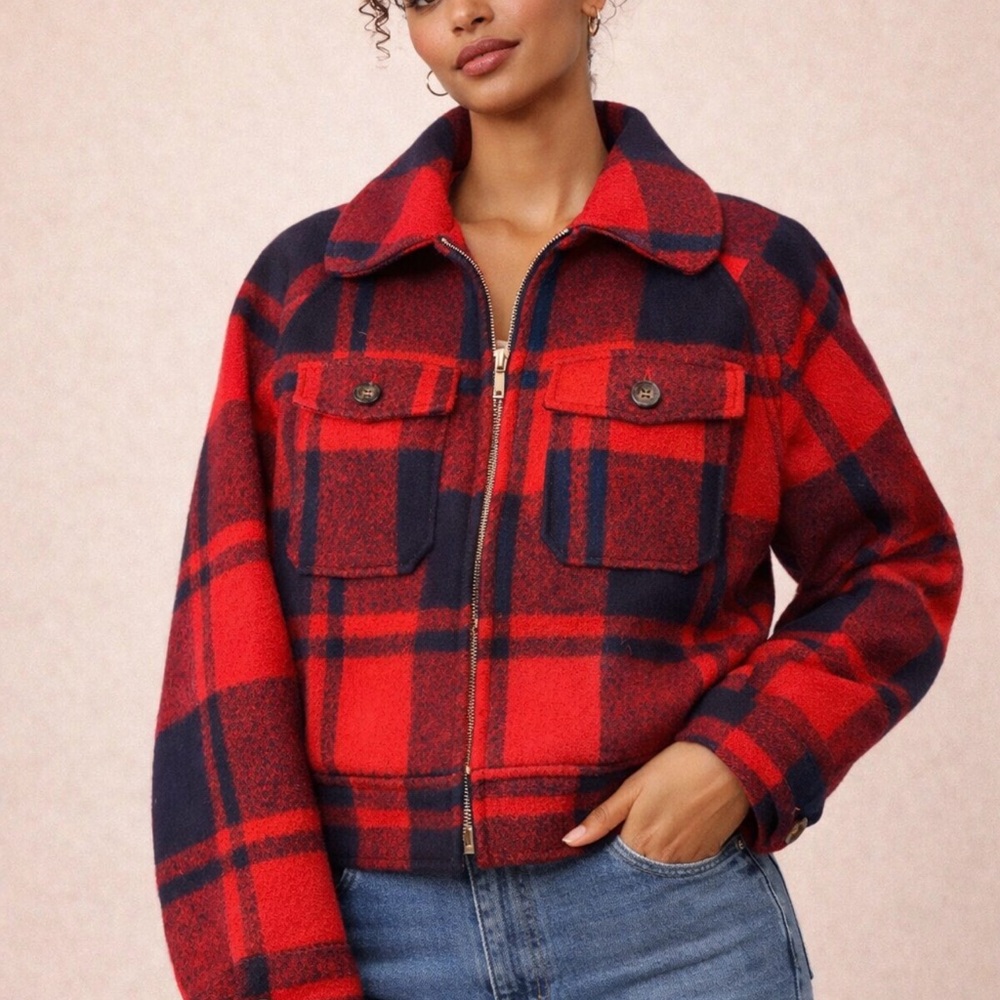 Forever 21 Red and Black Plaid Bomber Jacket